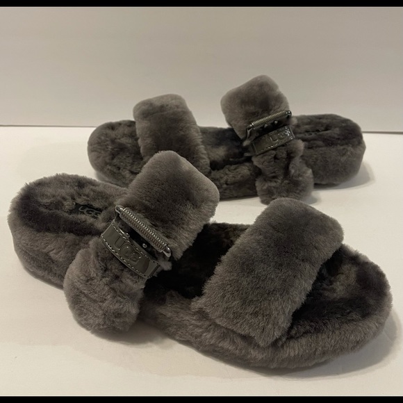 UGG Fuzz Yeah Slides charcoal Size 10 - Picture 2 of 12